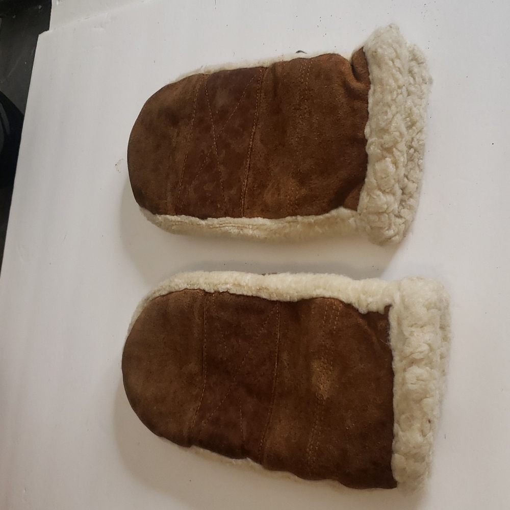 Vintage 1960s 1970s Faux Fur Seude Mittens Size Medium